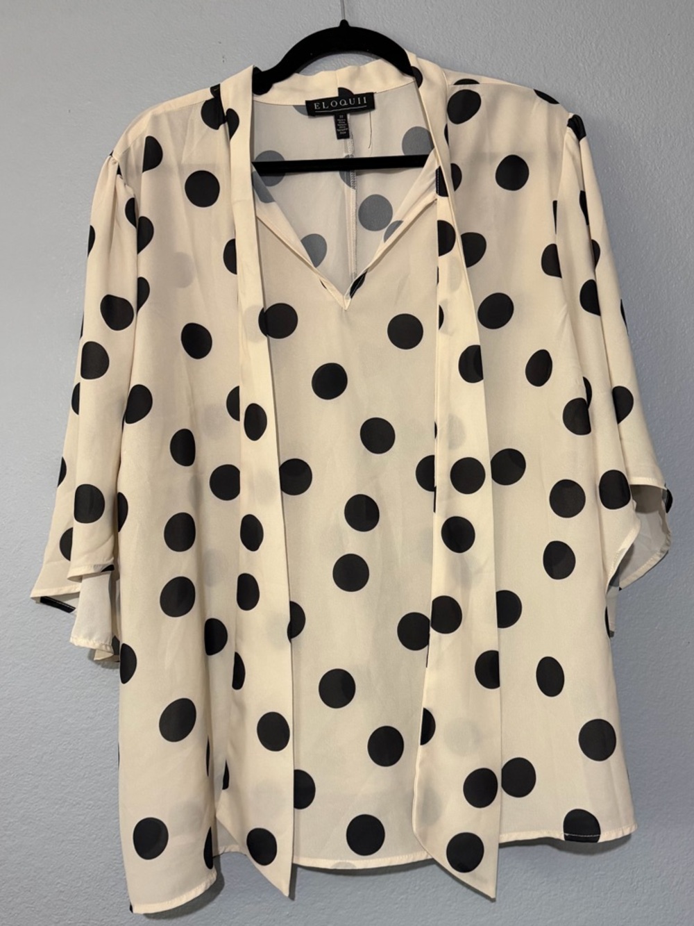 Eloquii Black Polka Dot Cream V-Neck Blouse
